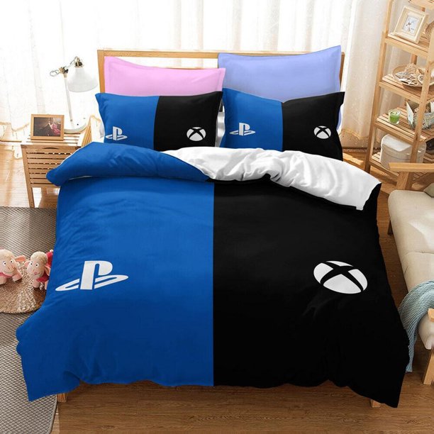 Colored Gamer Gaming Themed Black Quilt Duvet Cover Set Bedclothes Bedspread3-Piece Bedding Set