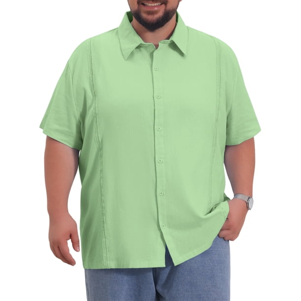 INSPIRE CHIC Camisas de Verano de Manga Corta de Color Sólido para Hombres Grandes y Altos Regreso a Clases 3XL Verde Claro