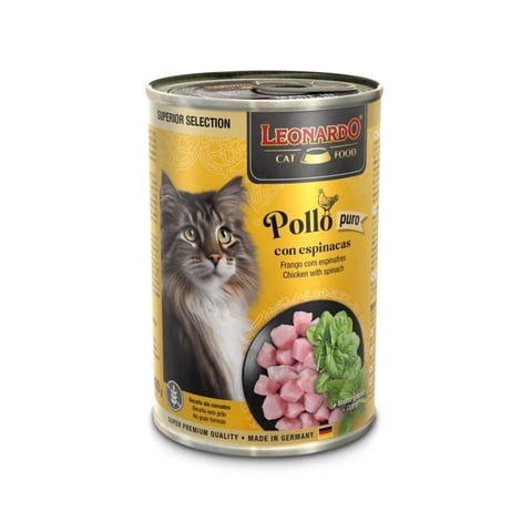 Lata Leonardo Gato Pollo Con Espinacas 400 Grs. X6 Un.