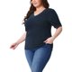 thumbnail image 4 of Agnes Orinda Blusas de Talla Grande para Mujeres Cuello en V Manga Corta Jersey Tejido Casual 4X Azul Marino, 4 of 6
