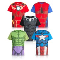 Pack De 5 Remeras Gráficas Marvel Avengers Para Niños Con Spider-Man Y Hulk