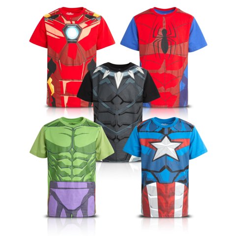 Pack De 5 Remeras Gráficas Marvel Avengers Para Niños Con Spider-Man Y Hulk