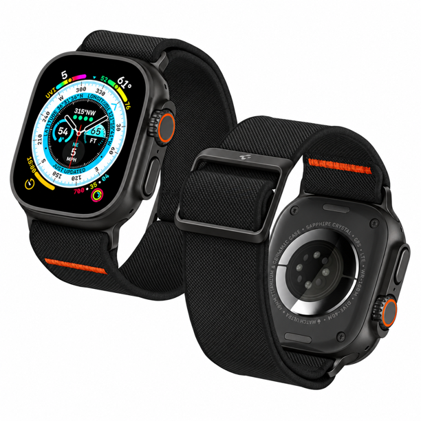 Correa Spigen Lite Fit compatible con Apple Watch – 44 / 45 / 46 / Ultra 49 MM – Tela - Negra / Conector Negro