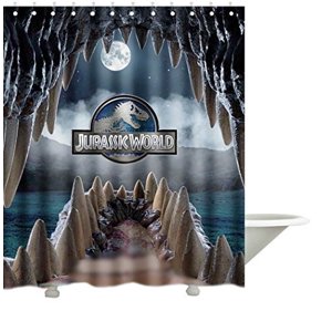 Pinghai - Cortina De Ducha De Jurassic World Con Diseño De Dinosaurio Y Monstruo De Luna Llena De Medianoche, Juego De Cortina De Baño Con Ganchos, Tamaño 66 X 72 Pulgadas