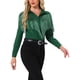 thumbnail image 4 of INSPIRE CHIC Camisa Occidental de Flecos para Mujer de Manga Larga con Botones, Blusa con Ribete de Borlas y Cuello Abatible Verde Oscuro M, 4 of 6