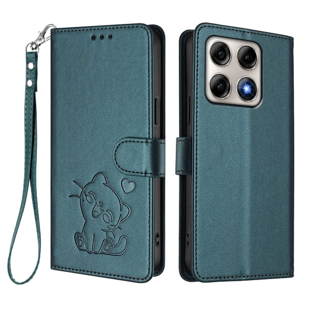 Carcasa Billetera de Cuero Sintético para Motorola Edge 70 Pro, Verde Oscuro