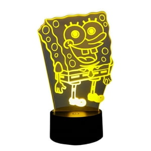 Lelumania - Lampara Ilusion 3D Bob Esponja De 7 Colores, Base Touch