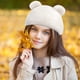 thumbnail image 2 of Gorro de punto de felpa cálido y agradable para la piel para mujer, con orejas de oso, bonito y peludo, con calavera de animal para invierno., 2 of 5