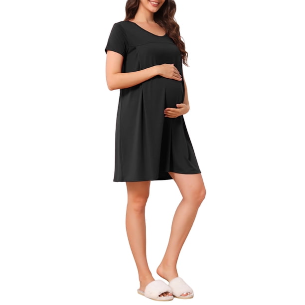 INSPIRE CHIC Vestido de Trabajo para Mujeres de Manga Corta para Maternidad, Lactancia y Postparto con Botón Trasero 2XL Negro