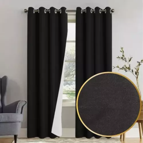 Genérico - Cortina Blackout 100% 2 Paños 138X226 Cm Textura Lino Negro