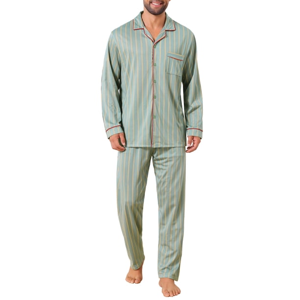 INSPIRE CHIC Conjunto de Pijamas para Hombre de 2 Piezas con Bolsillo y Patrón de Manga Larga M Verde Claro