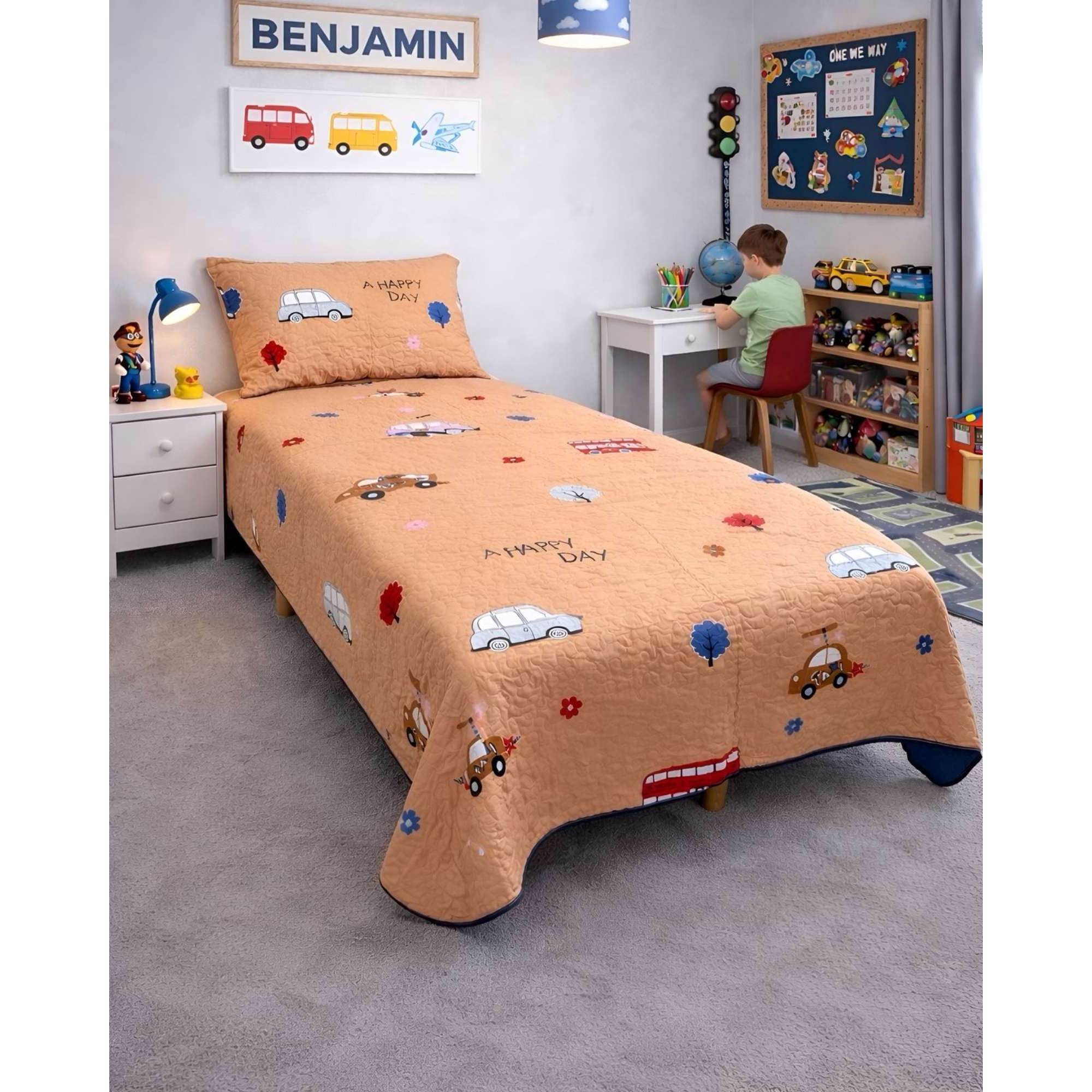 Decoideasemi - Colcha Infantil Niño Quilt Plaza Y Media