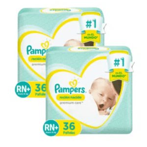 Pack X2 Pañales Pampers Premium Care 72 Und Talla Rn+