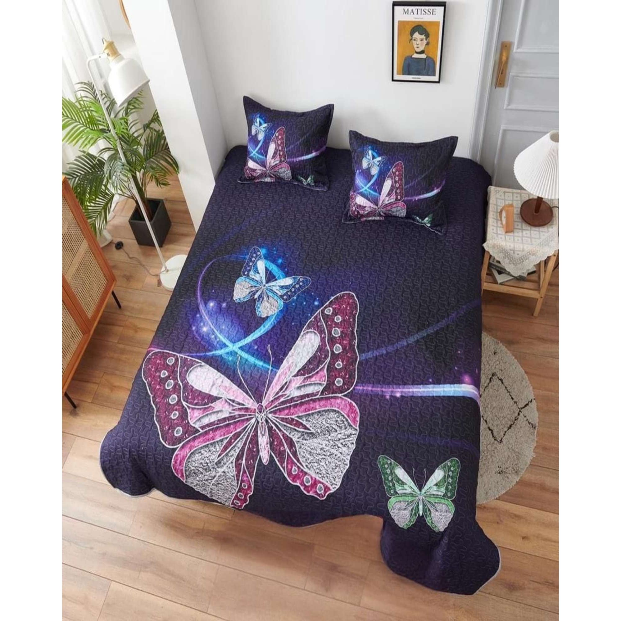 Genérico - Cubrecama Quilt 2 Plazas De Mariposa