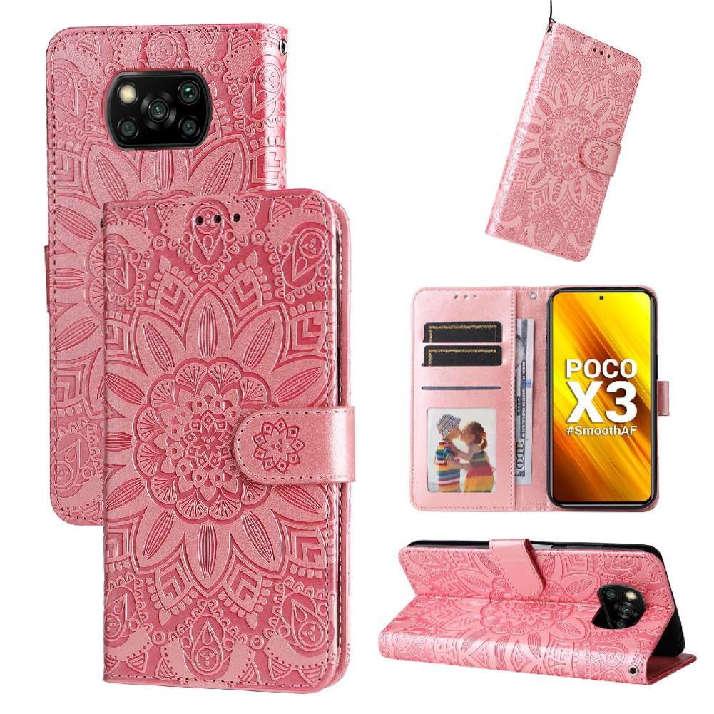 Funda Tipo Cartera Foxdock Para Xiaomi Poco X3 Nfc , Diseño Girasol En Relieve, Cuero Pu, Cierre Magnético, Soporte Y Tarjetero