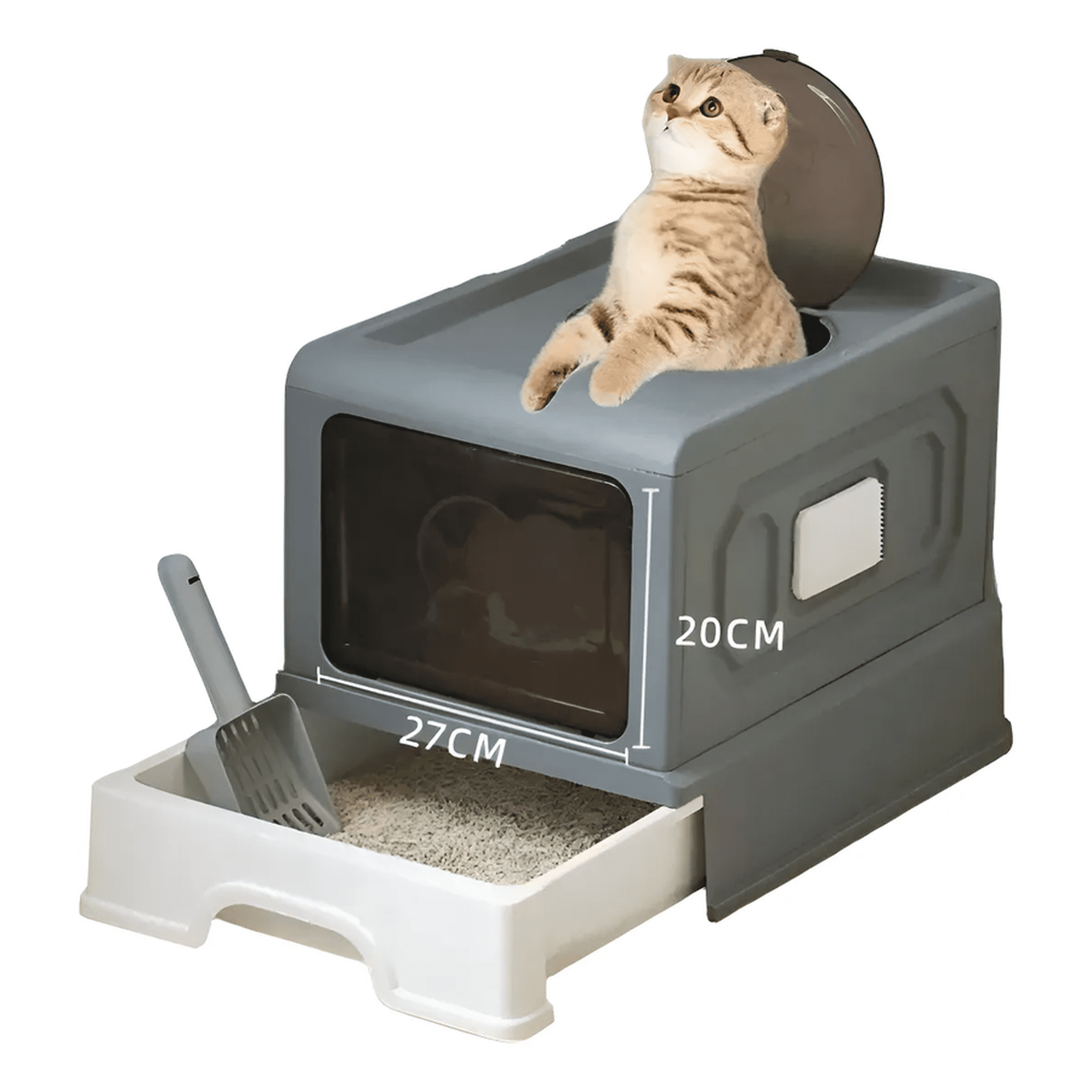 Baño De Gatos Xl Bandeja Sanitaria Extraible Arenero Grande Gris Claro