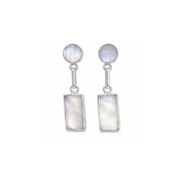 Aros Nácar Rectangular Plata 950 Tornillo Mariposa Colgantes Mujer Elegantes Piedra Blanca.
