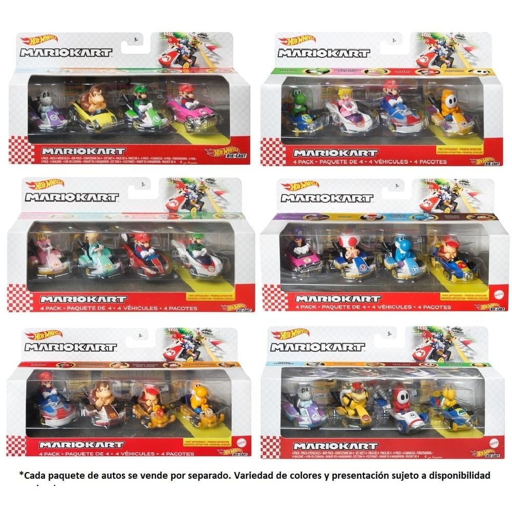 Vehículo De Juguete Hot Wheels Mario Kart 4 Autos Varios Modelos 1 Pack
