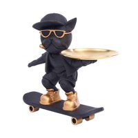 Bothyi - Estatua De Perro De Resina Con Bandeja De Metal Para Dormitorio, Baño, Oficina, Pie