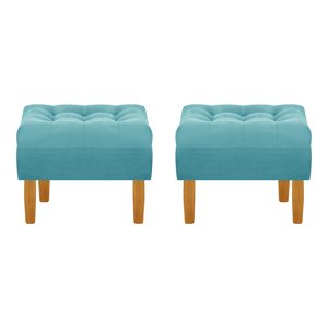 Bodevir - Set Pouf Wood 1C Felpa 04 Turquesa