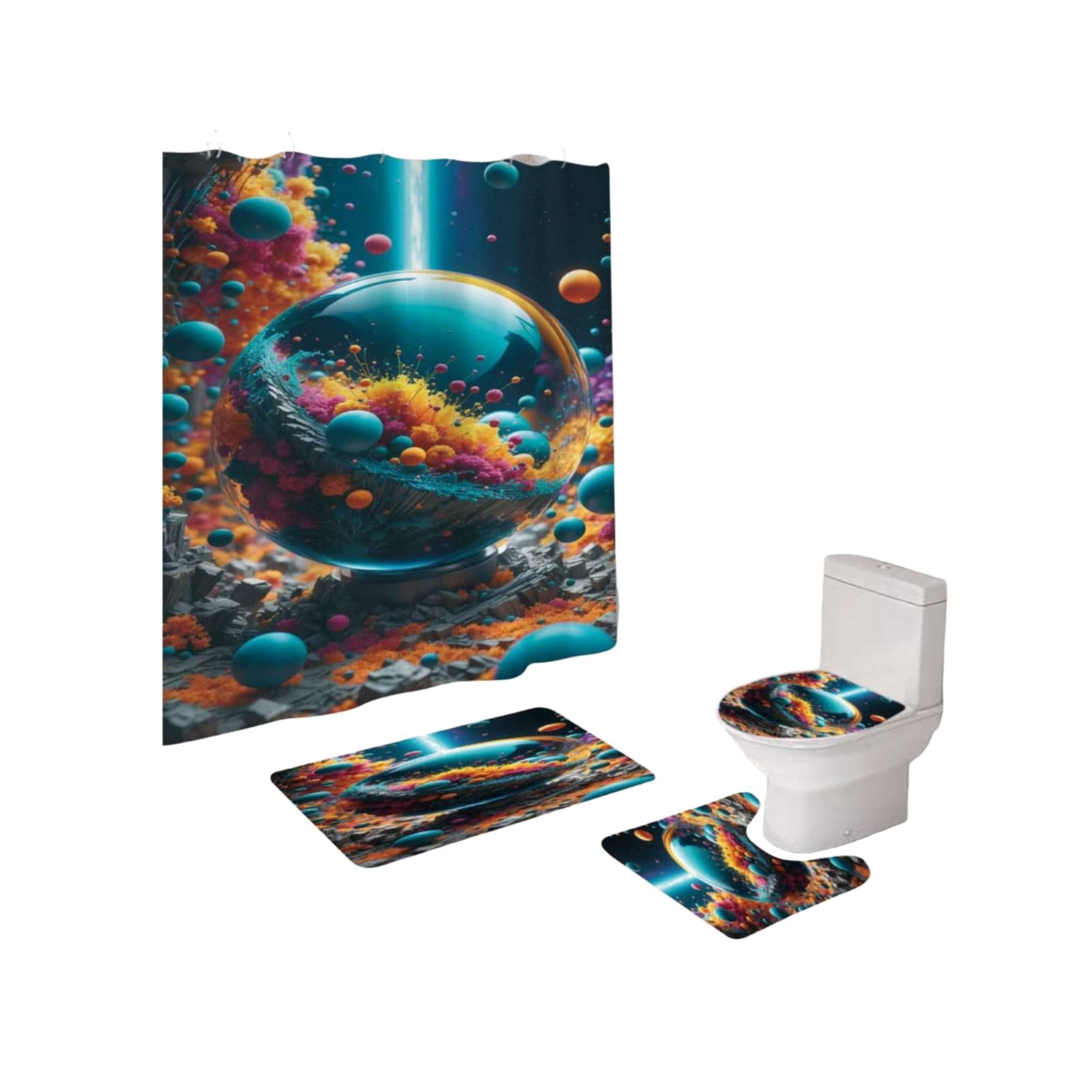 Mylhogar - Set De Baño 5 Piezas Cortina Mas Alfombras Mas Forro De Ducha