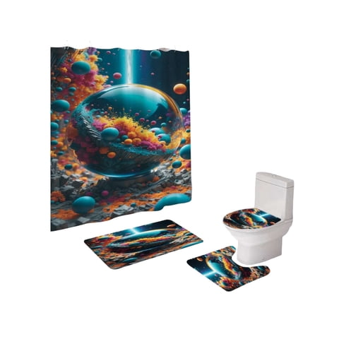 Mylhogar - Set De Baño 5 Piezas Cortina Mas Alfombras Mas Forro De Ducha