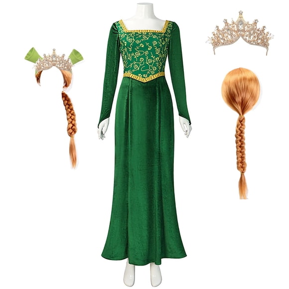 Disfraz Masfrida Vestido de Princesa Verde con Peluca de Terciopelo Talla XS