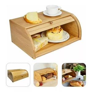 Genérico - Caja De Pan Madera Bambu Con Tapa Enrollable Multiuso Grande