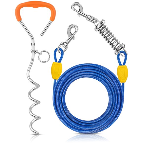 Cable de amarre para perros Petbobi de 9 m con estaca de 42 cm, azul