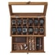 thumbnail image 1 of Caja de relojes SONGMICS de 12 ranuras y 2 niveles con tapa de vidrio de nogal rústico, 1 of 9
