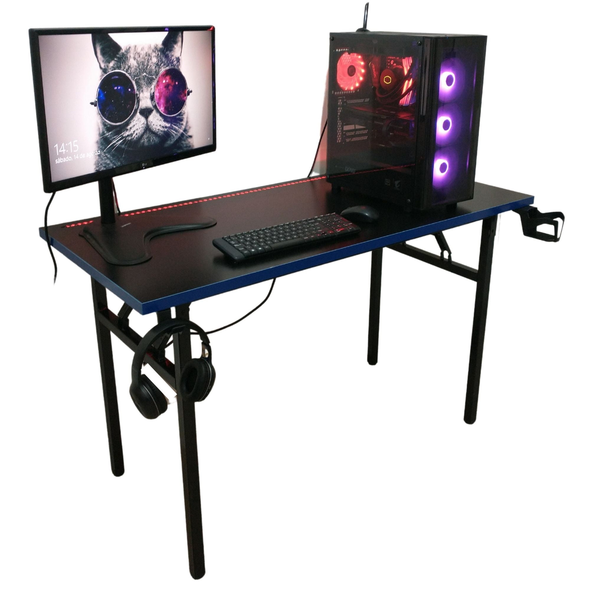 Velazio - Escritorio Gamer Plegable 130 Cm Azul Luz Led