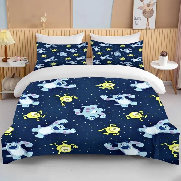 x2366 Bed Sheets Size Monster Inc Printed Bedding Set Duvet Cover Anime Quilt Adult Kids Birthday Gift Full Size Comforter Bedding Sets 3-Piece Bedding Set (1 Duvet Cover + 2 Pillow Shams) nj2366