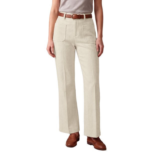 INSPIRE CHIC Pantalones de Campana para Mujer de Cintura Alta Forrados de Felpa Cálidos con Bolsillos Botón Pantalones Casuales de Invierno Talla X Pequeña Albaricoque