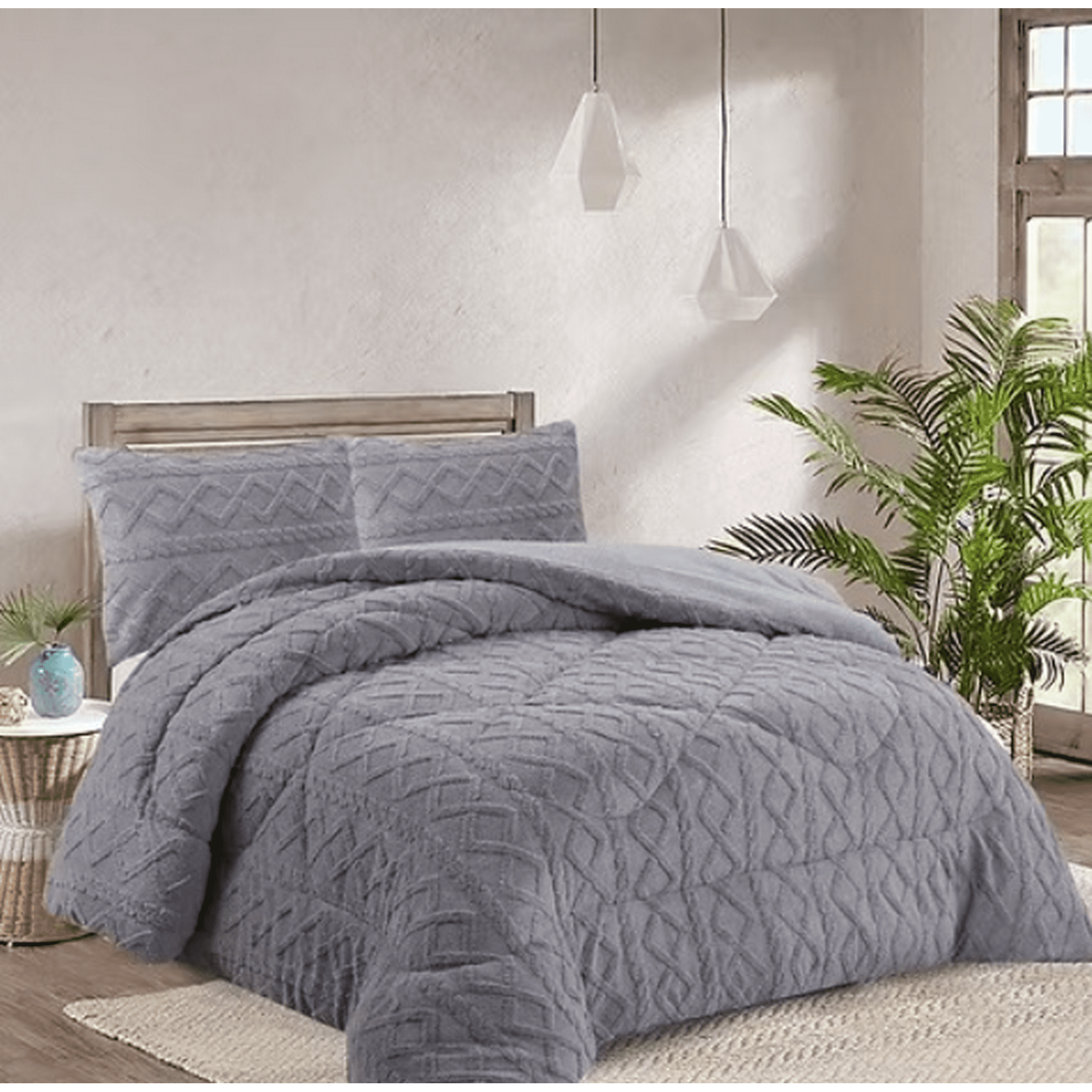 Tecnocasa - Plumon De Invierno Con Chiporro Trenzados Color Gris Plaza Y Media