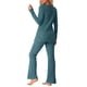 thumbnail image 3 of INSPIRE CHIC Conjunto de Salón de Punto Acanalado para Mujer, Conjunto de Pijama de Dos Piezas con Top de Manga Larga y Pantalones, S Azul Pavo Real, 3 of 6