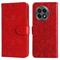 Funda Tipo Cartera Foxdock Para Oneplus 13R 5G , Diseño Girasol En Relieve, Cuero Pu, Cierre Magnético, Soporte Y Tarjetero