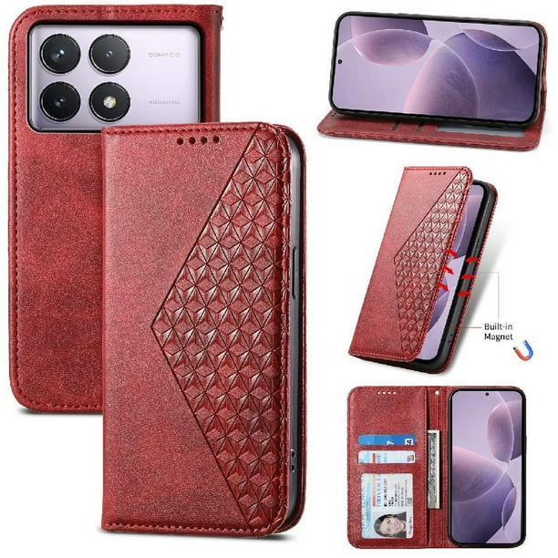 Funda Flip FOXDOCK para Xiaomi POCO F6 Pro 5G , Estilo Billetera con Diseño Rombo, Correa de Mano y Soporte, Uso Diario