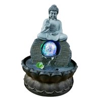 Magideal - Fuente De Agua De Mesa Luces Led Con Flujo De Agua Circular Estatua De Resina De Buda De Meditación De Escritorio Para Sala De Estar Jardín Balcón