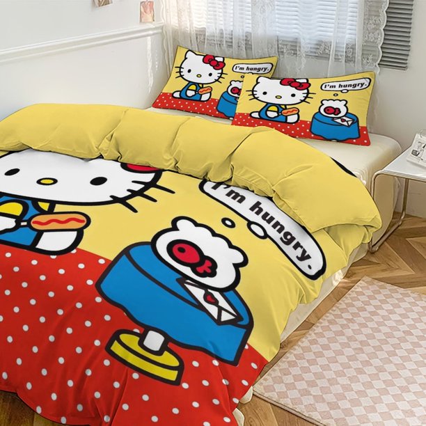 Cute Hello Kitty Bedding Sets for Girl Women Twin Size Comforter Set
