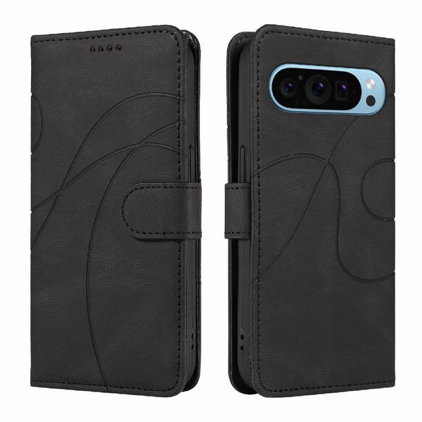 Funda tipo cartera con tapa para Google Pixel 9 5G con tarjetero, soporte y cubierta magnética Negro