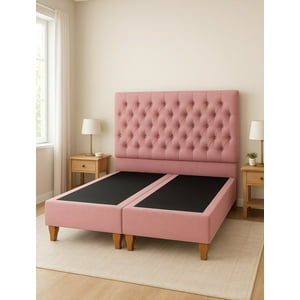 Ethan Desing - Cama 2 Plazas Modelo Capitoné Rosado