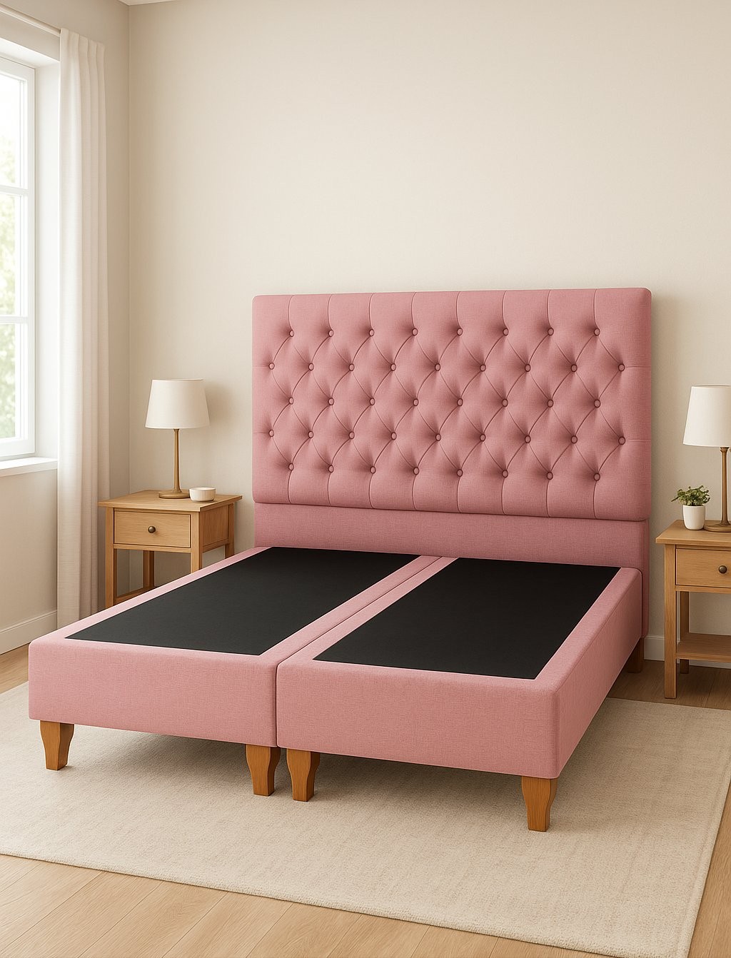 Ethan Desing - Cama 2 Plazas Modelo Capitoné Rosado