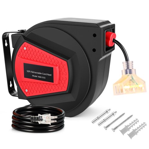 Enrollador De Cable Extensión Homdox Retráctil 15 M 13A Con Interruptor