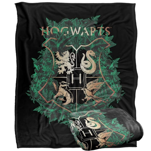 Manta LOGOVISION 127 cm Harry Potter Escudo Floral Verde y Oro de Hogwarts