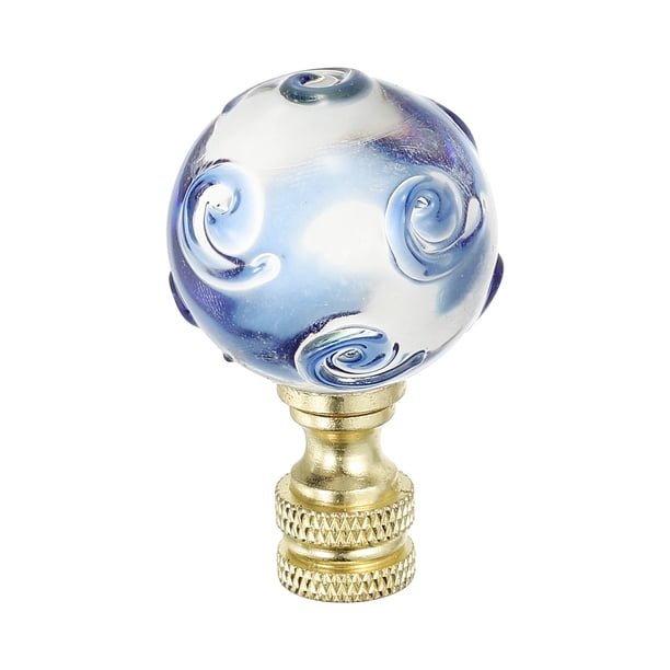 Uxcell 1/4-27 Tapa de Remate de Lámpara para Decoración de Pantalla de Lámpara en Forma de Bola Espiral Transparente de Vidrio Azul Metal Cristal