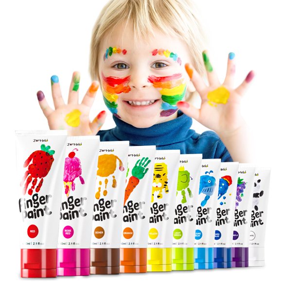 Set de pintura para dedos Jar Melo Safe para niños pequeños, 10 colores, 62 ml