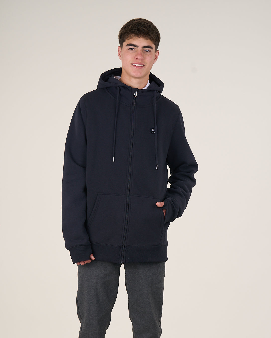 Poleron Escolar Franela Niño Cierre Y Gorro T.12 A 18 - Polemic