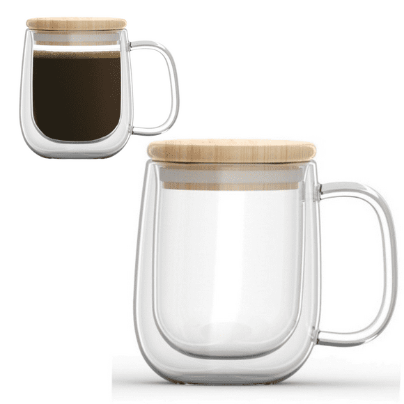 Taza Transparente Vidrio + Tapa Hermética 350ml