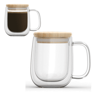 Dannyhome - Taza Transparente Vidrio + Tapa Hermética 350Ml