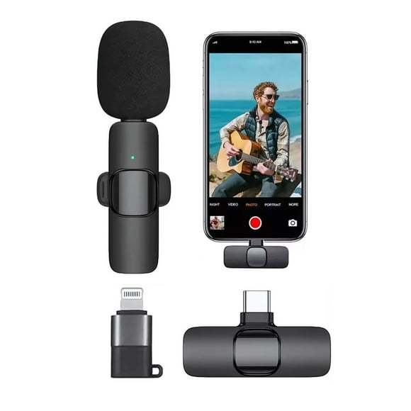 Micrófono Inalámbrico con Adaptador Celular Tipo C Y iPhone